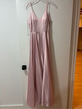 Elegant Pink Satin Spaghetti-Strap Maxi Dress